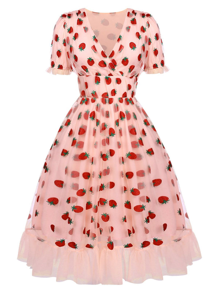 Pink 1950s Lace Strawberry Swing Dress ...